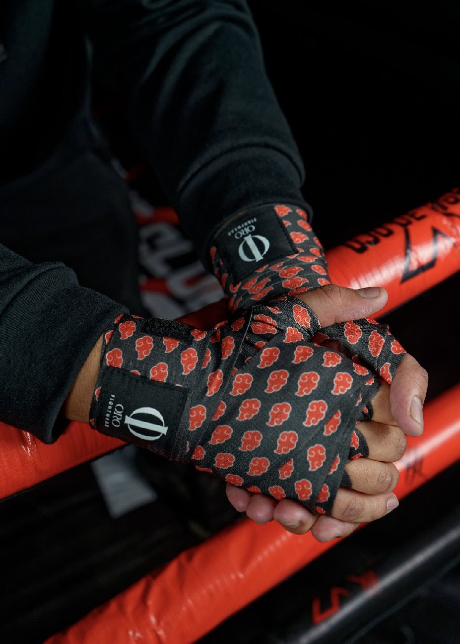 Vendas ORO con estampado de nubes rojas sobre la cuerda del ring